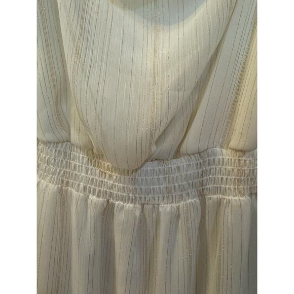 Altar'd State White Cream Puff Sleeve Gold Trim Dress M - Picture 2 of 7